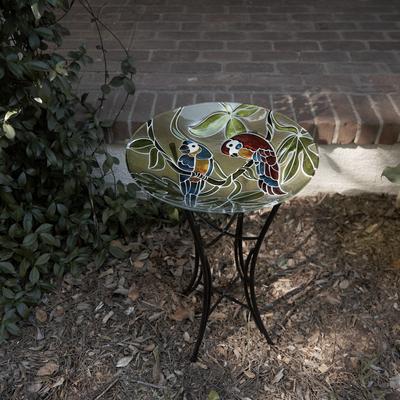Alpine Corporation 18"" Round Outdoor Birdbath Bowl Topper with Colorful Painted Parrot Design"