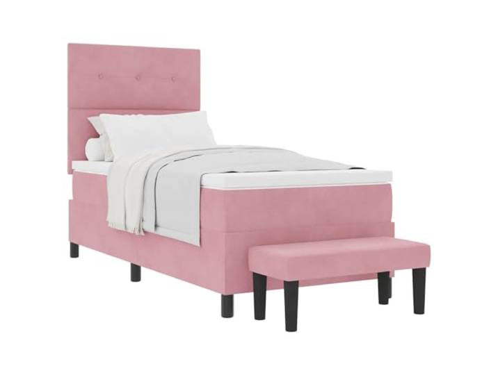 KKgypkn Boxspringbett 90x190 cm mit Matratze und Samt-Kopfteil, Rosa, modernes Design, Holzwerkstoff-Rahmen, mittelfeste Schaumstoffmatratze