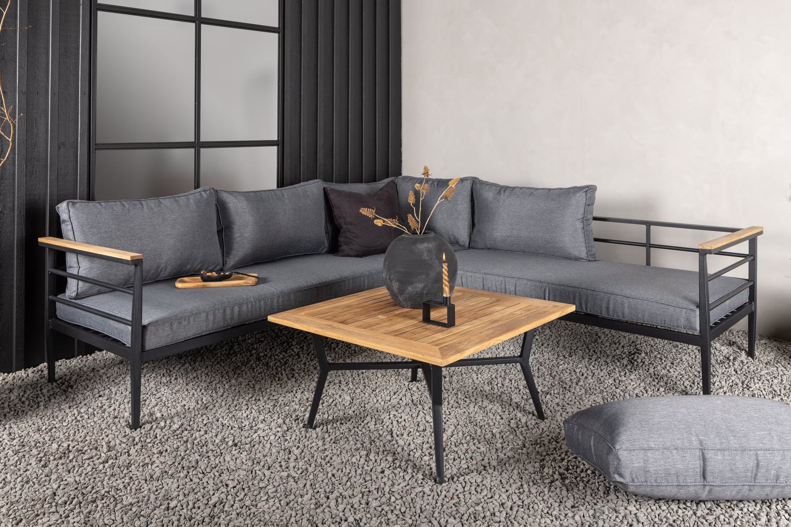 Nohr Loungeset Kinda Teakhout met hoekbank en tafel - Grijs