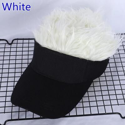 Inspire Select Spiked Hair Visor Cap Adjustable Sun Visor Hat With Realistic Fake Hair white