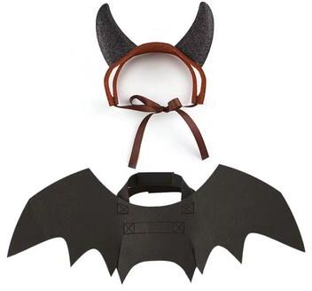 Inspire Curations Cat Devil Costume Two Piece Set With Bat Wings For Cats And Horn Headband black Set s