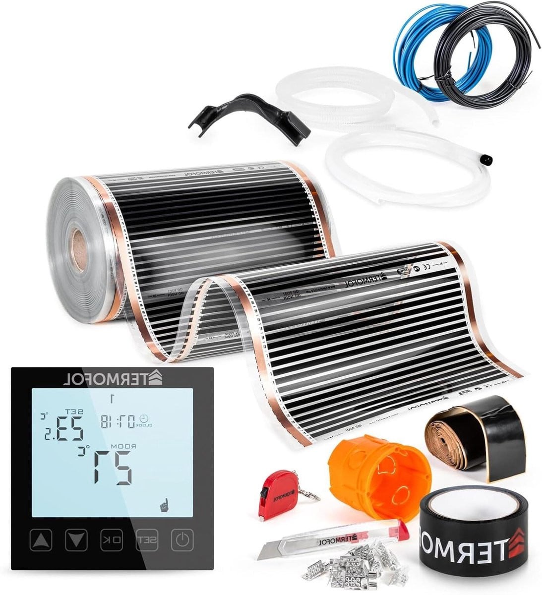Elektrische vloerverwarming set met thermostaat, 16 m2, zwart