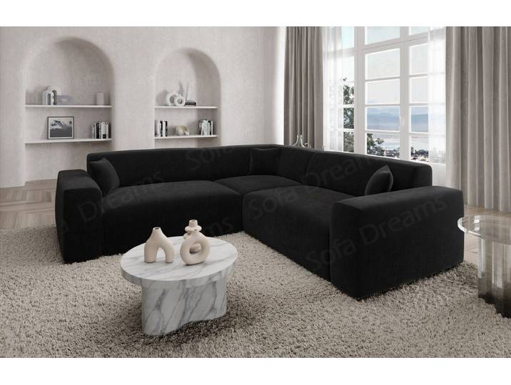 Sofa Dreams Ecksofa Mallorca L Form Stoffsofa, 4-Sitzer, Lounge, Stoffbezug, Chesterfield, Samtstoff Schwarz