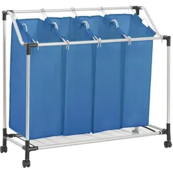 vidaXL Wäschesortierer mit 4 Taschen Blau Stahl