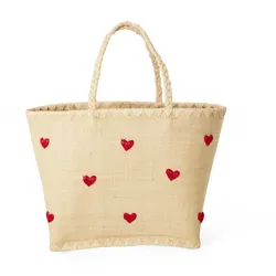 RICE Raffia Tasche Herzchenmuster, L:30, B:28, H:18 cm, Klein