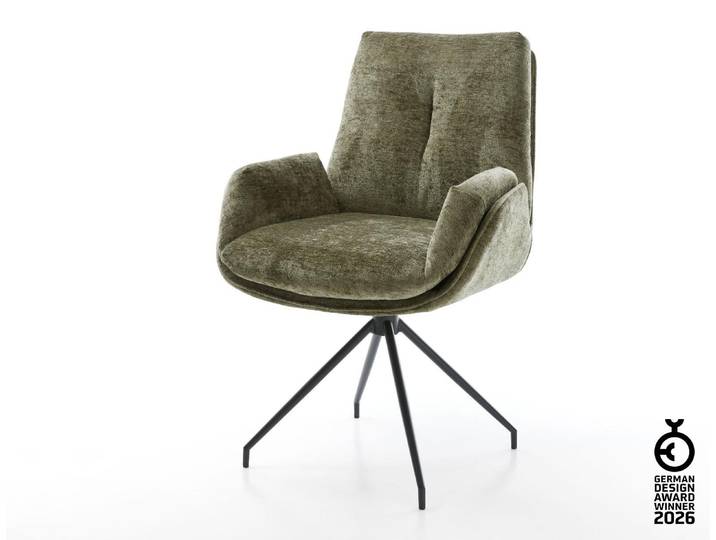 DELIFE Drehstuhl Clea-Flex Chenille Olive Kreuzgestell konisch Schwarz 180° drehbar