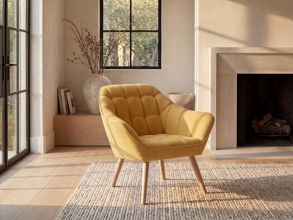 vente-unique.com Fauteuil droit polyester jaune moutarde Jaune 82x77x73cm