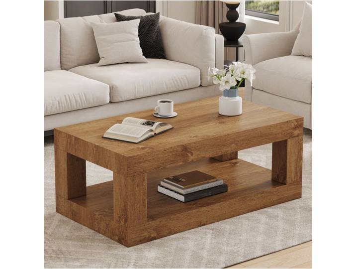 Table basse rectangulaire SENVIRO double niveau en bois naturel