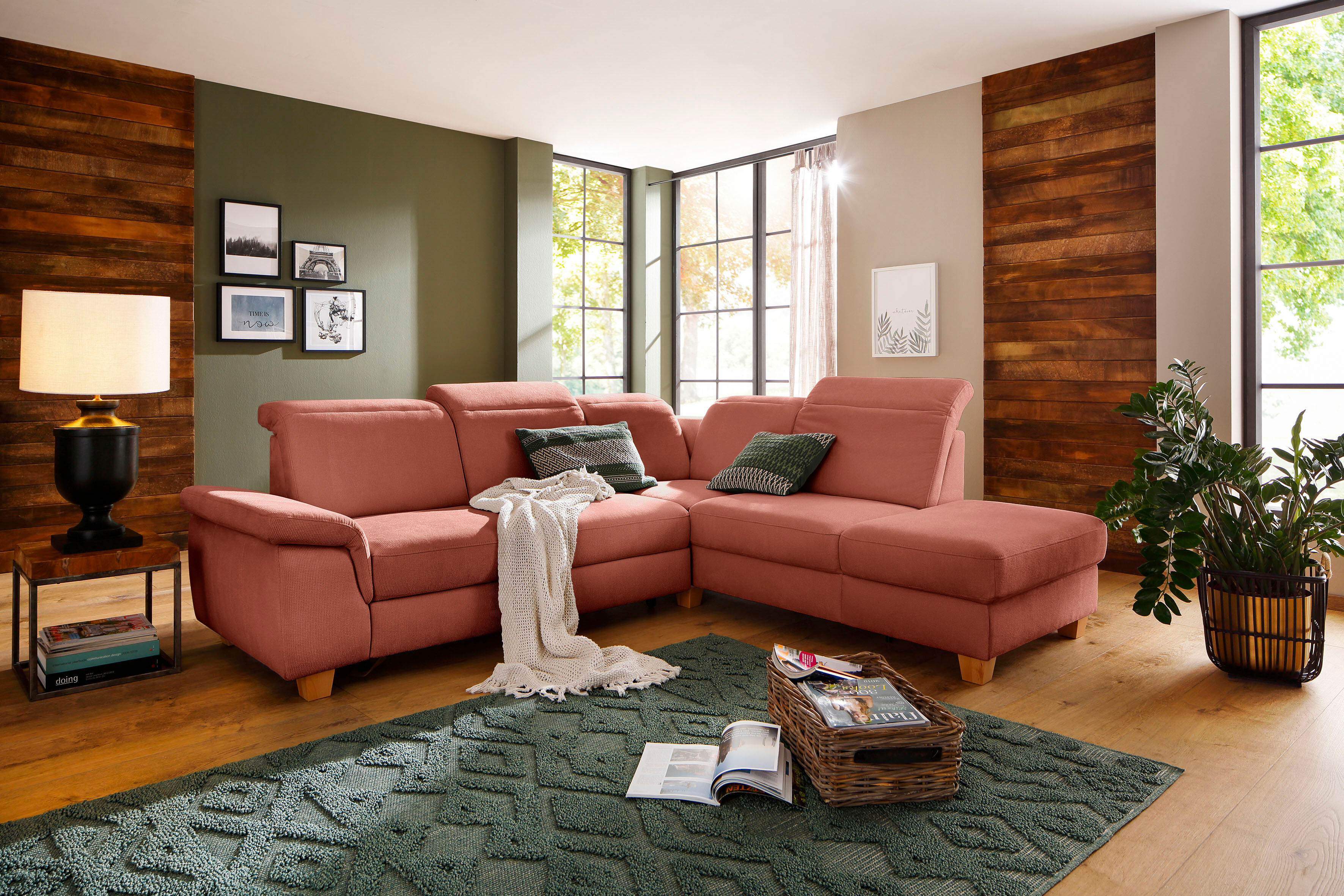 Ecksofa HOME AFFAIRE "Dalia L-Form", orange (terra), B:256cm T:221cm, Luxus-Microfaser Florence (100% Polyester);Luxus-Microfaser weich (90% Polyester, 10% Polyamid);Webstoff (100% Polyester), Sofas, Ecksofa, mit Federkernpolsterung, wahlweise mit Schlaff