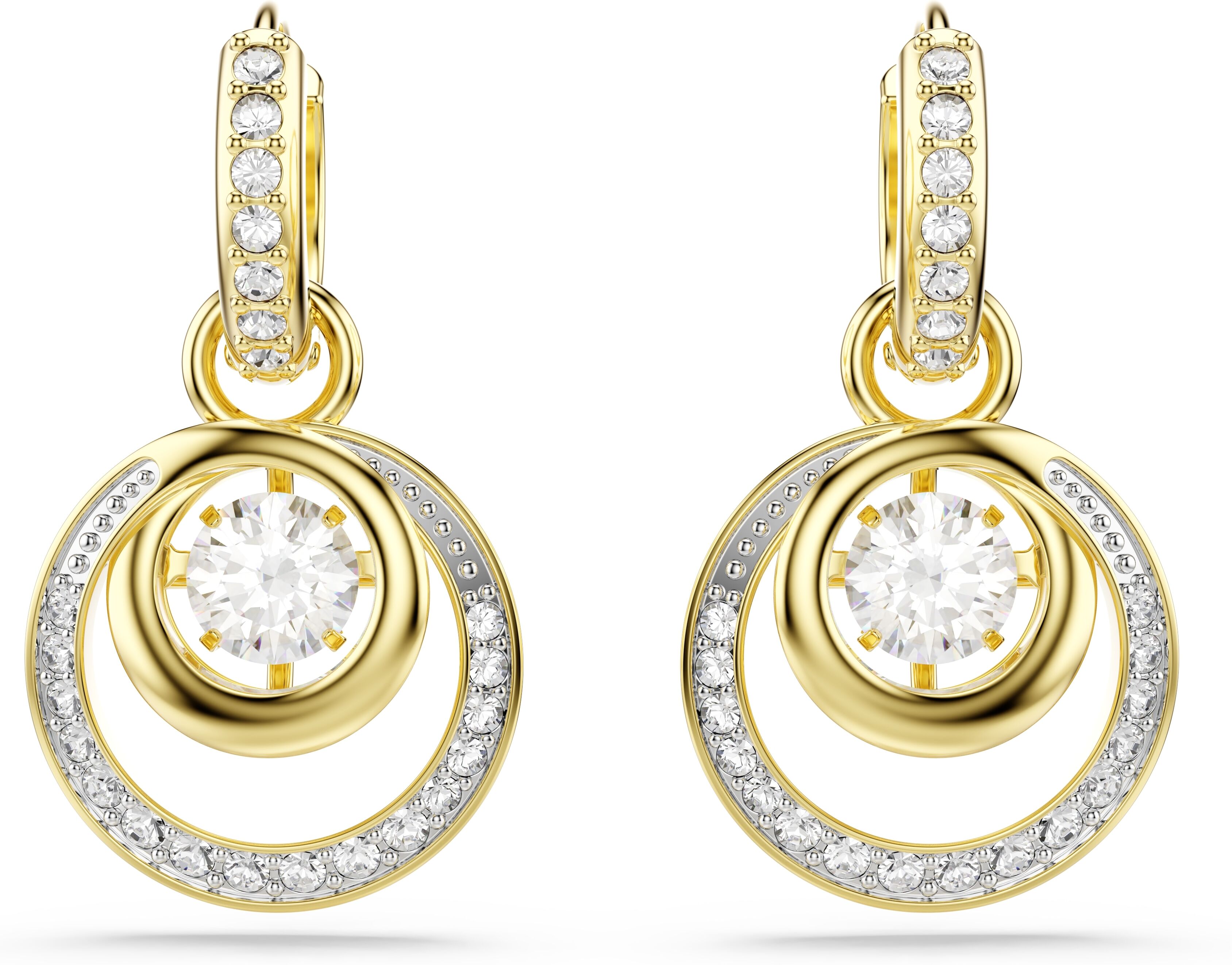 Paar Ohrhänger SWAROVSKI "Schmuck Geschenk Hyperbola Ohrringe", gold (gelbgoldfarben, metallfarben, kristallweiß, kristallweiß), Ohrringe, Damen, Metall, mit Swarovski Kristall - Einhänger abnehmbar