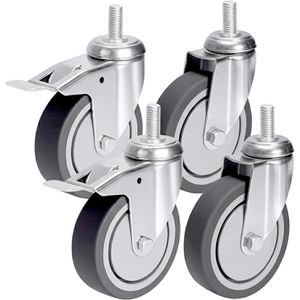 PRIOstahl Möbelrolle mit Rückenloch, 4-teilig, 75mm Ø, Tragkraft 180 kg, Lenkrolle aus TPE mit Bremse