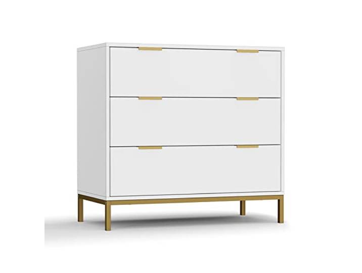 Skokliz Kommode Weiß, Sideboard mit 3 Schubladen 80x40x75cm Moderner Schubladenschrank Komodenschrank aus MDF und Metall für Schlafzimmer, Wohnzimmer, Flur Möbel