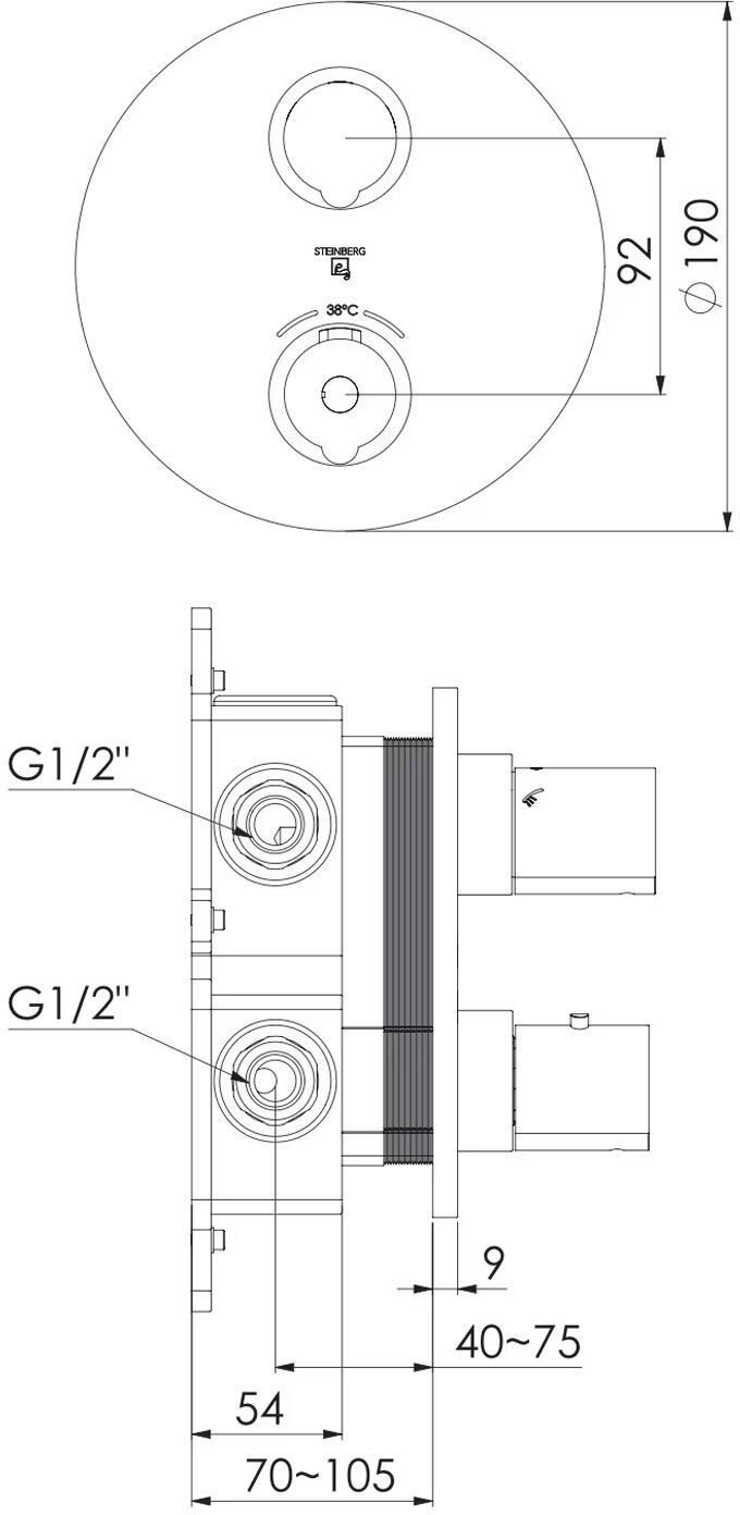 Steinberg Serie 100 Fertigmontageset für Unterputzthermostat mit 2-Wege- Umsteller