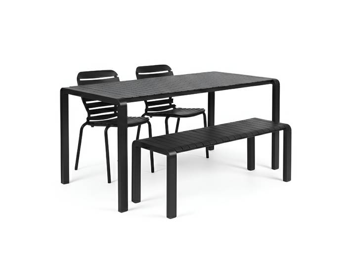 Vondel garden table set with 2 chairs and bench 168x72 cm, Black, New, Office desk - for office or home office