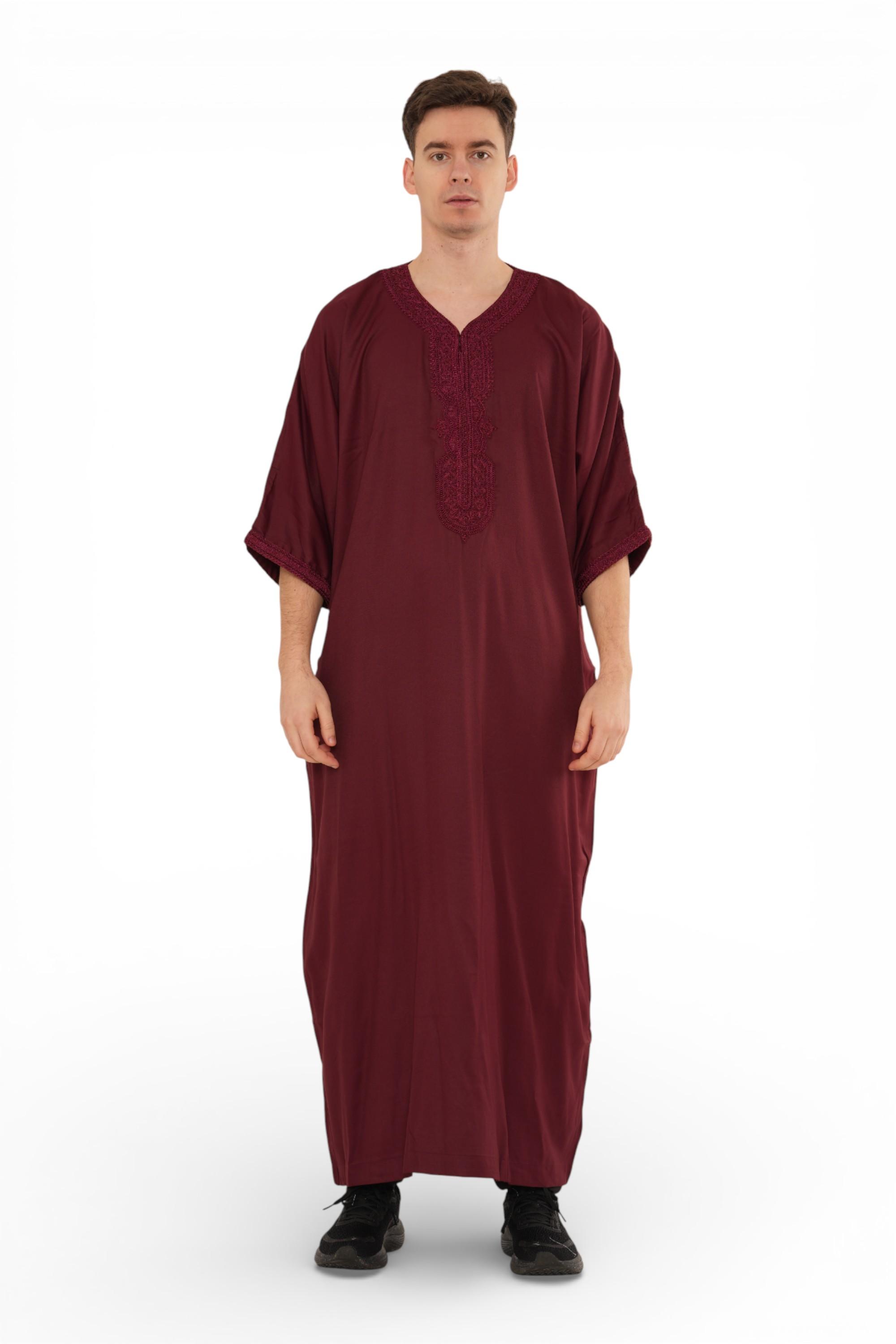 Herren Weinrot Marokkanischer Thobe Jubba Robe Eid Djellaba Gandoura – HM62