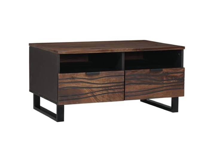 HEFZGDB Massiver Mangoholz Couchtisch 80x54x40 cm mit Zwei Schubladen und schwarzem Metallrahmen, moderner Wohnzimmertisch aus Walnussholz, Stabiler Beistelltisch mit Stauraum,