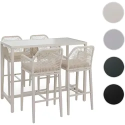 Set Bartisch + 4x Barhocker HWC-P91, Barstuhl Stehtisch, Outdoor Sitzpolster Seilgeflecht Metall ~ creme