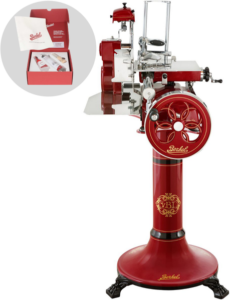 BERKEL TRIBUTE Rot - Schwungrad Aufschnittmaschine mit Sockel mit Messer aus verchromtem Stahl 300 mm