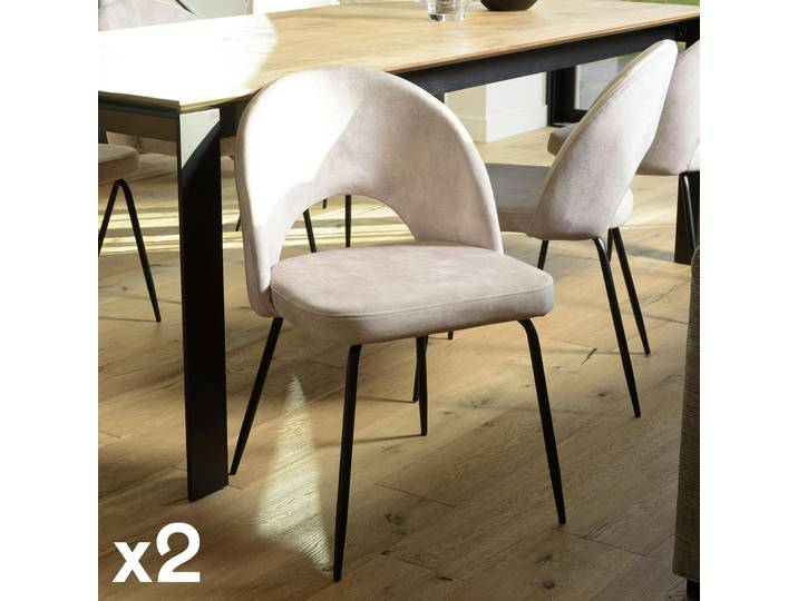Chaise en velours dossier demi-lune (lot de 2) TIM - Beige
