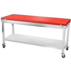 Edelstahl-Arbeitstisch 1800x600 mm mit roter Schneidplatte auf Rollen PREMIUM - GOLDINOX