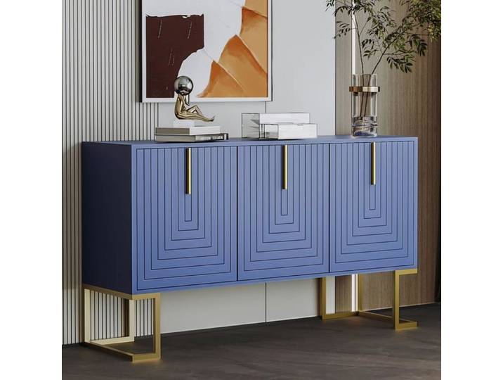 Armoire de rangement bleue avec TROIS portes Buffet avec cloisons ajustables Armoire polyvalente pour salon chambre à coucher