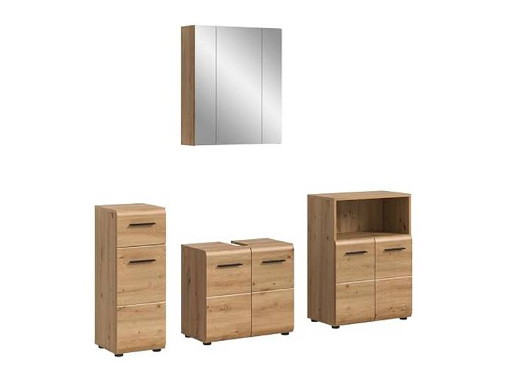 xonox.Home – 4 TLG. Badkombination Ice 180x185x30 cm Badezimmermöbel in Artisan Oak Nachbildung – Standschrank, Waschbeckenunterschrank, Spiegelschrank – Modern, Kompakt & Vielseitig Einsetzbar