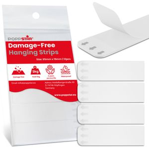 Poppstar Montageband 1010854, 12 Streifen je 65x19mm, stark, doppelseitig, weiß, wiederablösbar, 12 Stück