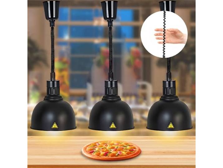 Aocay Wärmelampe Küche Gastro, Hängende Speisenwärmer Lampe Einziehbar 19 cm/25 cm Wärmelampen für Speisen, 250W Lebensmittel Wärmelampe Buffet für Küche und Hotels