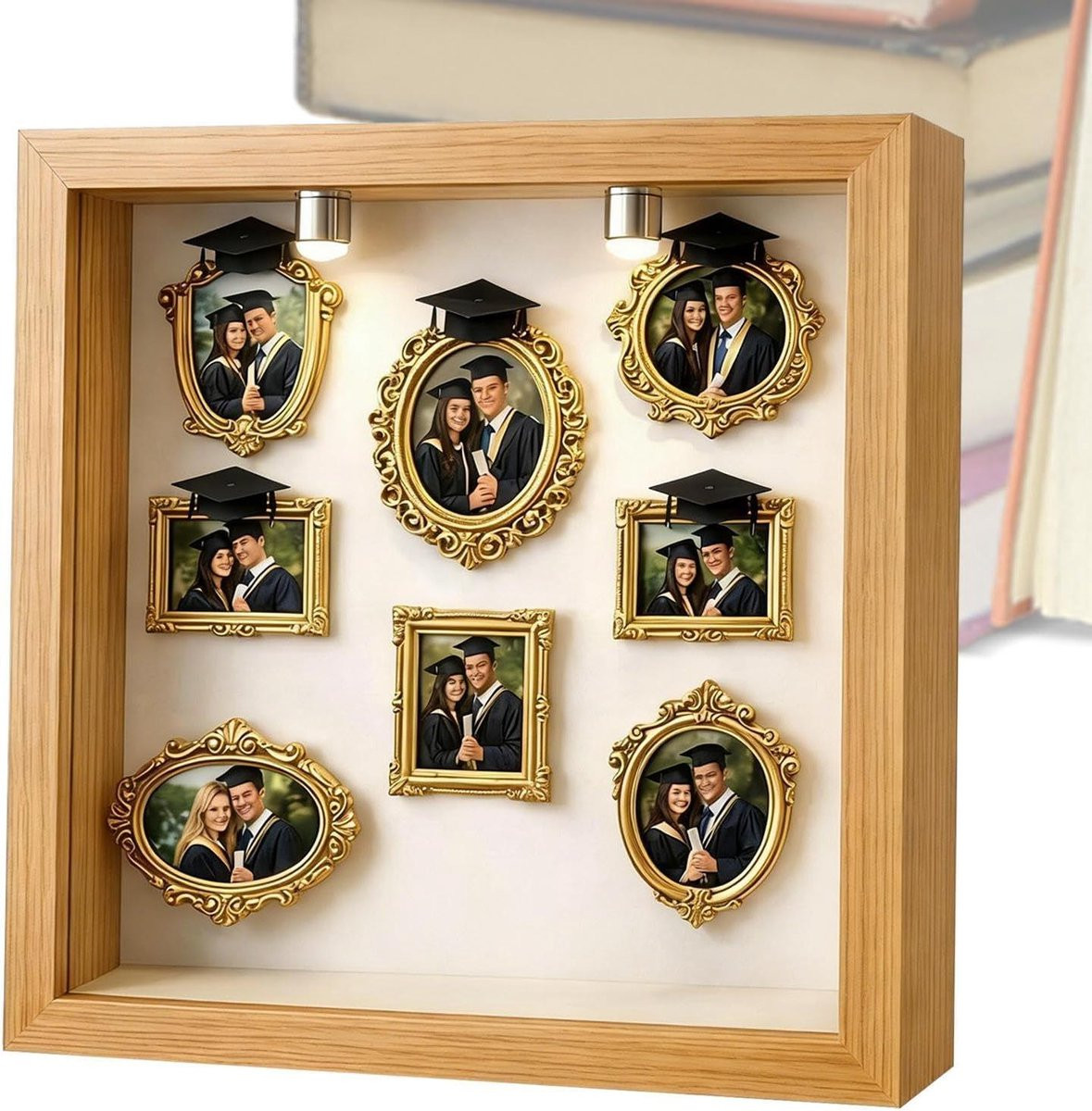 Museum fotolijst set Herinneringen displaykast Goud 25x25 cm