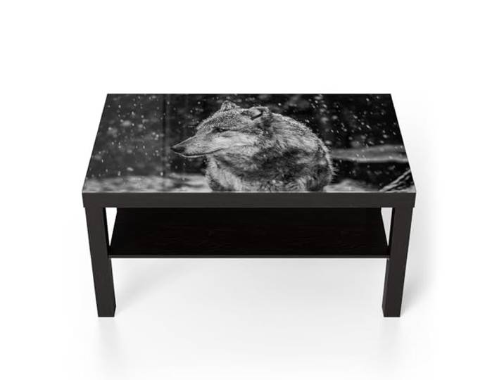 DEQORI Glastisch schwarz groß 90x50 cm Motiv Winterwächter ausgefallener Beistelltisch aus Glas Hochglanz Couchtisch fürs Wohnzimmer moderner Couch Tisch mit Design