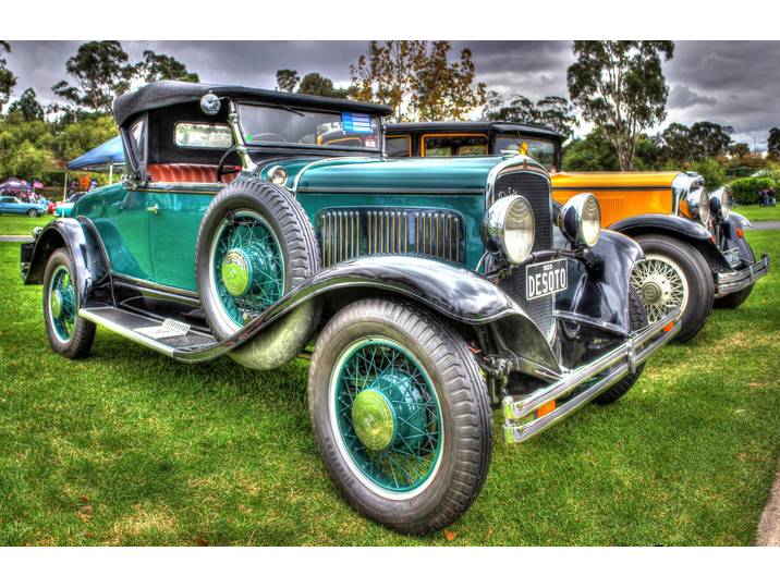 Fototapete PAPERMOON OLDTIMER-AUTOS VINTAGE CARS MOTORRAD RETRO CAR CHOPPER , bunt, B:5m L:2,8m, Vlies, Tapeten, Fototapete