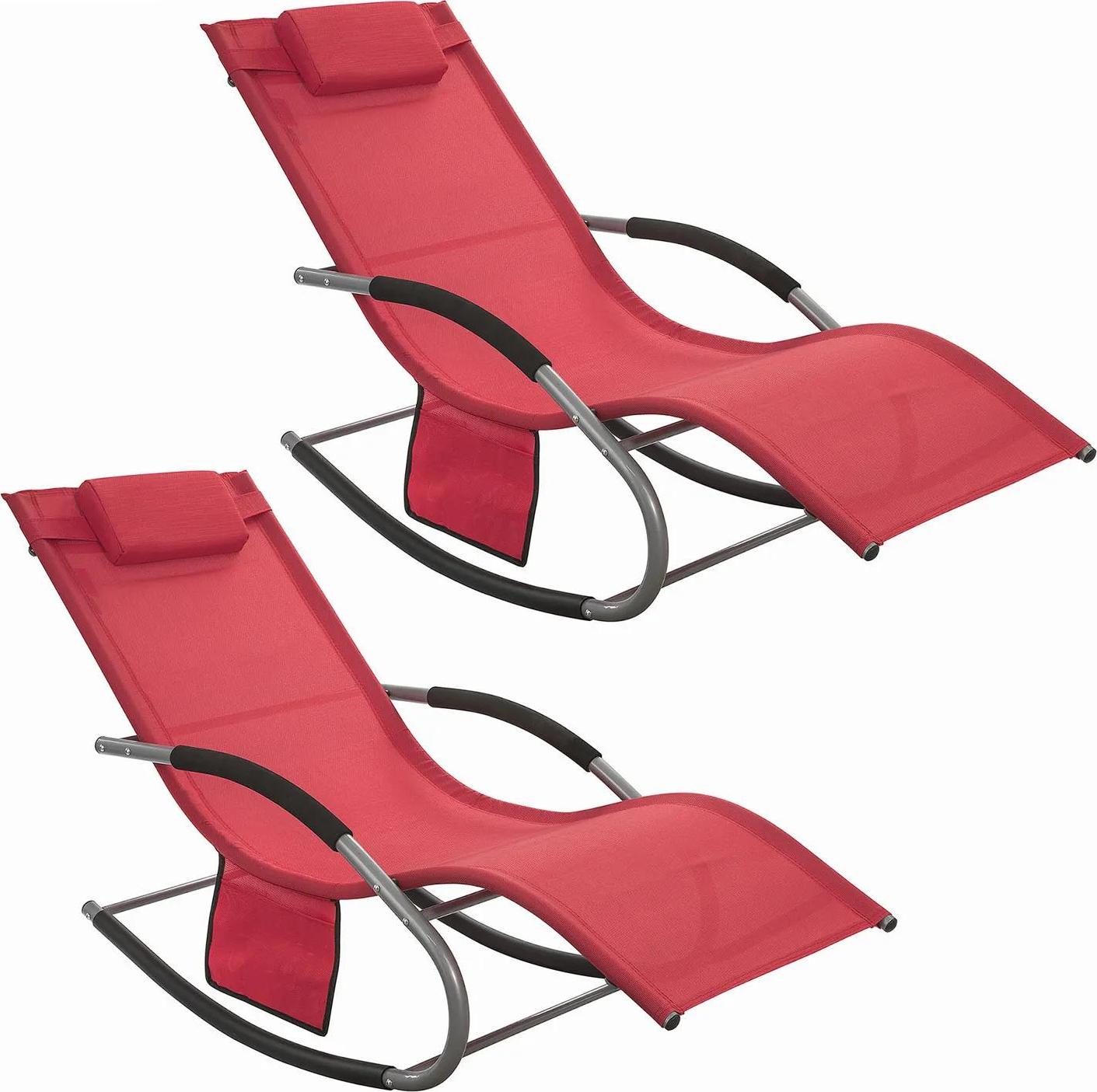 OGS28x2, 2er-Set Sonnenliegen, mit Tragetasche und Kissen, atmungsaktiv, für Garten/Strand, rot