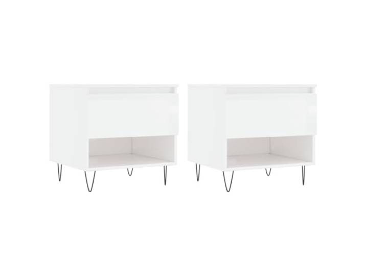 Couchtische 2 St. weiß 50x46x50cm Hochglanz Holzwerkstoff, Metallfüße, Schublade, Wohnzimmer, moderner Stil