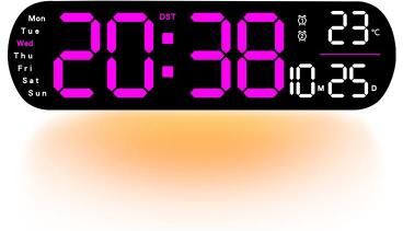 Everyday Crate Smart LED Wall Clock With Remote Control, Ambient Light, Calendar & Temperature Display Dark Pink