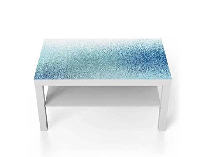 DEQORI Glastisch weiß groß 90x50 cm Motiv Milchglas mit Blaustich ausgefallener Beistelltisch aus Glas Hochglanz Couchtisch fürs Wohnzimmer moderner Couch Tisch mit Design