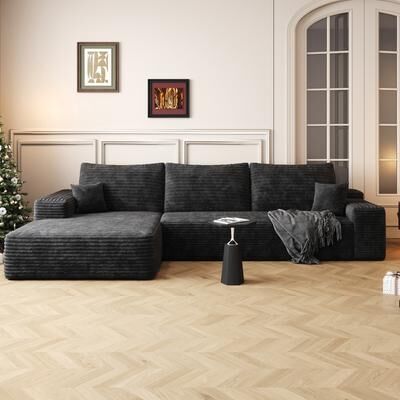 TOP_RATED L-Shaped Sectional Sofa with Reclining Backrest Modern Corduroy