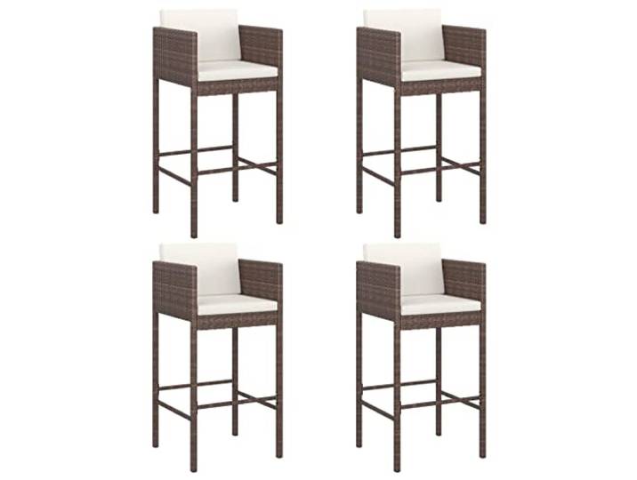 GFEROMRF Barhocker 4 STK. mit Kissen Braun Poly Rattan Pulverbeschichteter Stahlrahmen, Witterungsbeständig, Pflegeleicht, Für Innen und Außen