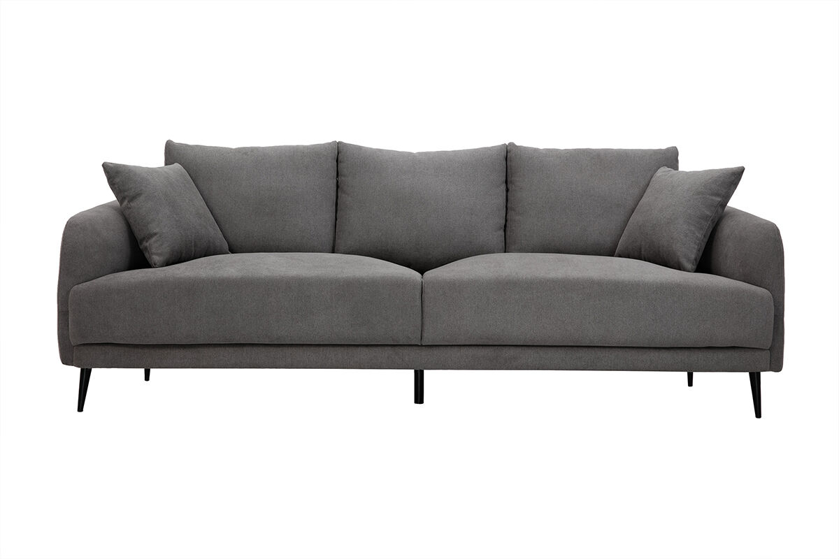 Miliboo Design-Sofa mit grauem Stoff im Samtdesign und schwarzem Metall 3-Sitzer JERRY