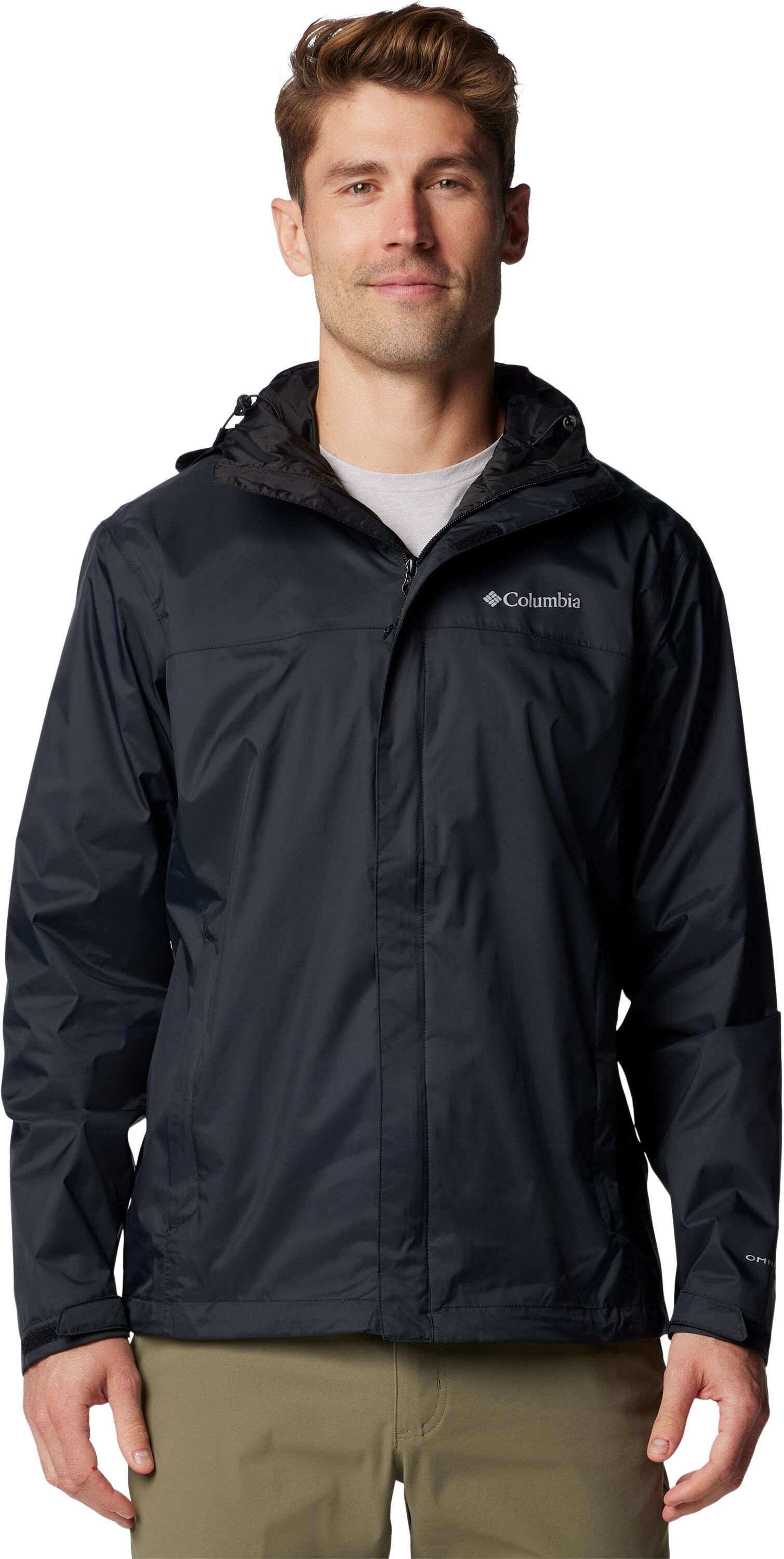 Regenjacke COLUMBIA "WATERTIGHT II JACKET", Herren, Gr. XL, schwarz, Web, Obermaterial: 100% Nylon, hoch geschlossener Ausschnitt, eingesetzt eingefasste Kante mit Klettverschluss, Jacken Regenjacke, mit Reissverschlusstaschen, wasserabweisendes Obermater