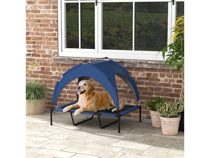 PawHut Lit Chien Surélevé Oxford Anti-UV 106x76x94cm Bleu