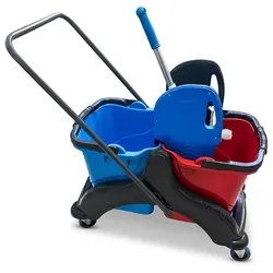 Reinigungswagen RMV Profi Doppelfahrwagen PE 2 x 25 L dazu 1 x Profi Doppelbacken Presse, verchromte Deichsel