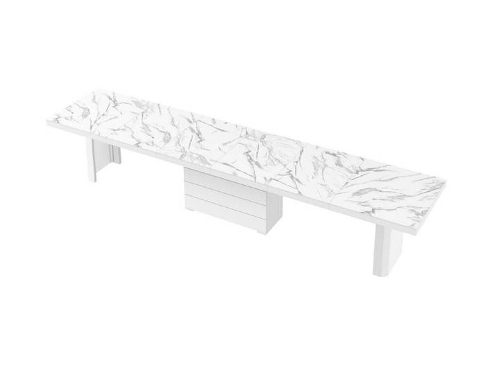 designimpex Esstisch Design Tisch HE-444 Marmor Natur - Weiß Hochglanz XXL ausziehbar