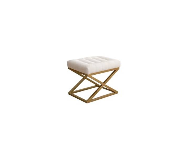 Atelier Del Sofa Stilvoller Pouf mit Metallgestell, cremefarbener Teddy-Stoff, 50 x 42 x 40 cm Strapazierfähiges und bequemes Sitzmöbel für Moderne Wohnräume
