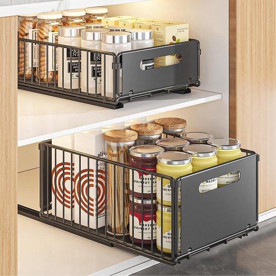 Benza Uittrekbare ladeorganizer voor keuken en kast, zwart, verstelbare hoogte: 10–19 cm
