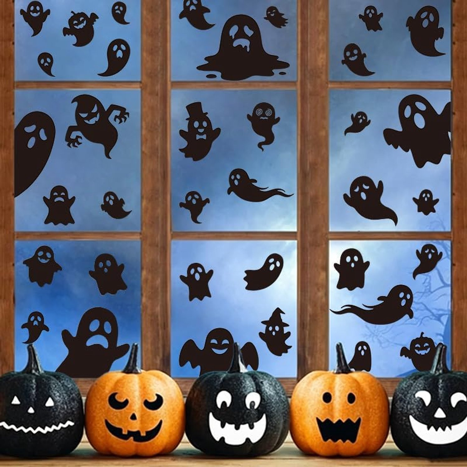 9 stuks PVC Halloween raamstickers met schattige zwarte kleine spoken, dubbelzijdige decoratiestickers voor huis, school en kantoor