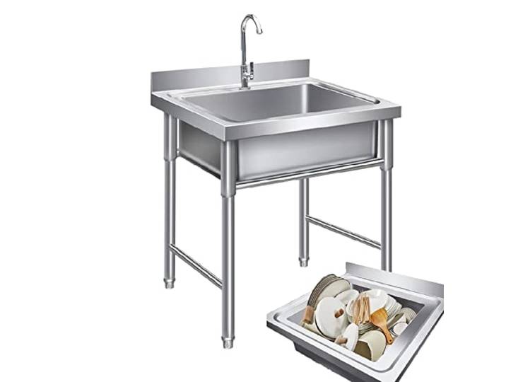 ZQFHSX Gewerbe-Küchenspüle mit 1 Becken, Edelstahl 304, inklusive Abtropfset, für Bars, Restaurants und mehr.