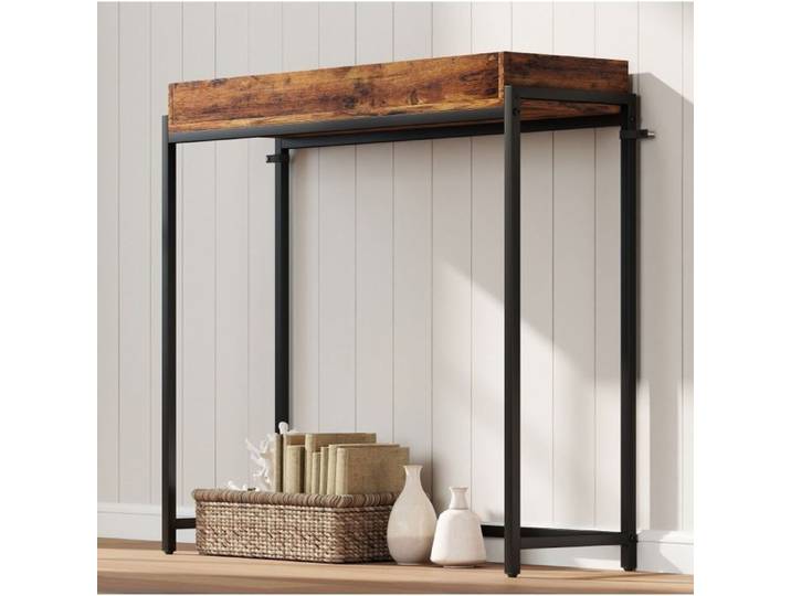 Console D Entree Etroite Marron Rustique Table Console Industrielle FloraGrace Pour Entree Avec Rebords 100x30x91cm