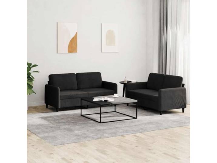KGTKGTYER 2-TLG. Sofagarnitur, Samt Polstermöbel & Kissen, Schwarz Stabiles Metallgestell, Bequeme Sitzpolsterung, Moderne Wohnzimmerausstattung