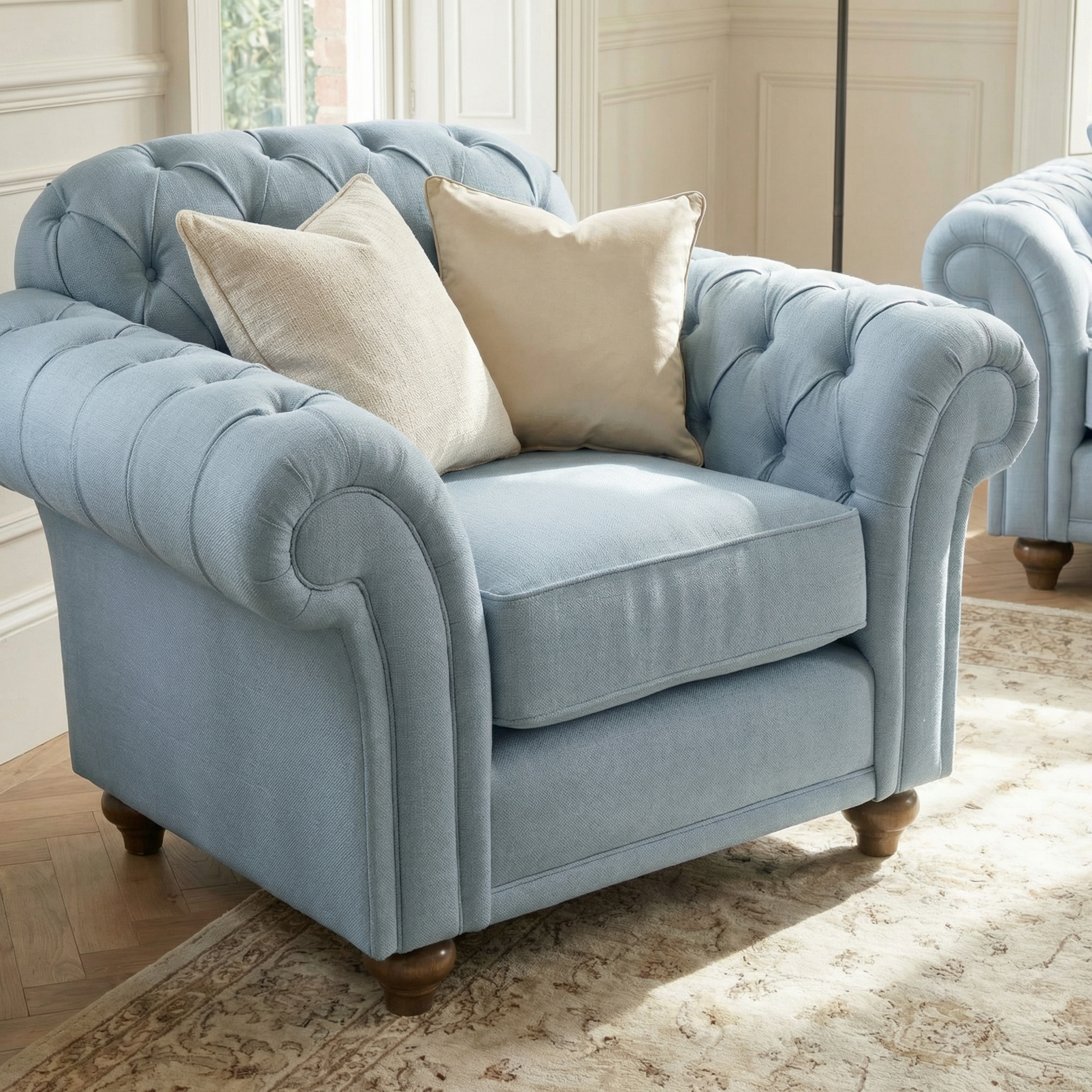 Sofa Style Chesterfield Armchair in Sky Blue
