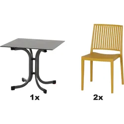 SIENA GARDEN Urban Lights Set 3teilig Lane Stuhl gastrotauglich mustard mit Tisch Sola 80x80